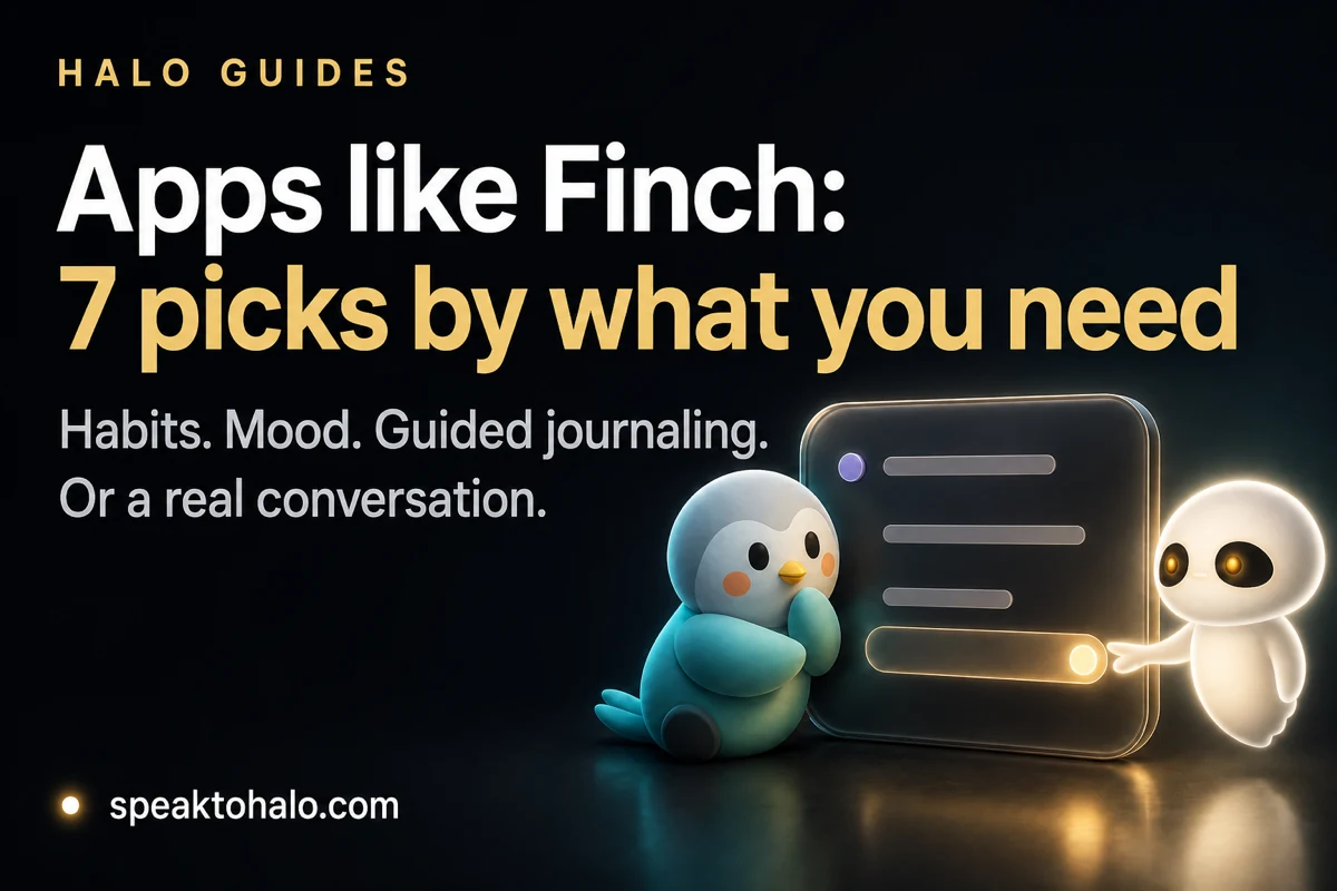 The Finch bird sits beside a choice card while Halo presents a glowing conversation option