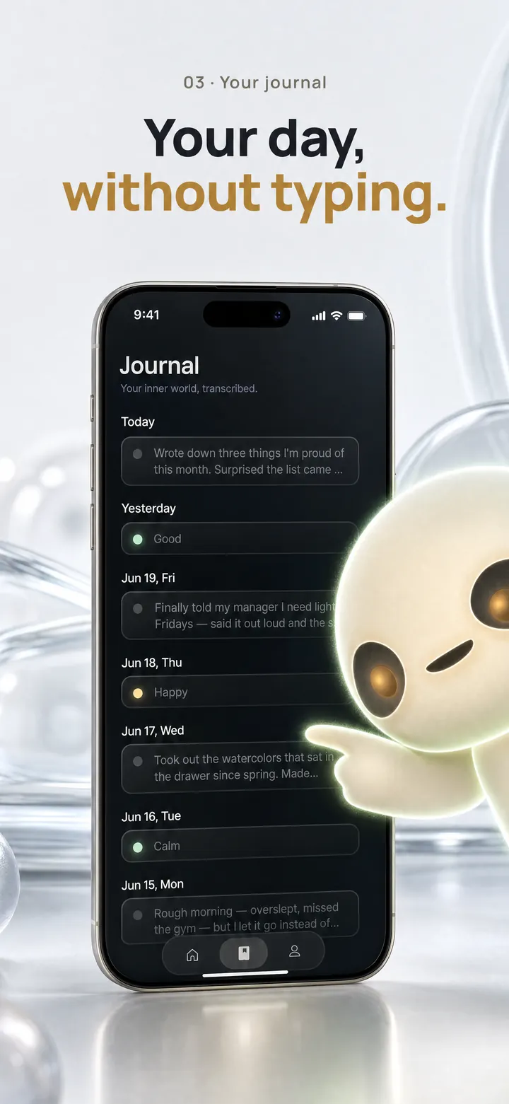 Halo journal — entries created from speech, without typing